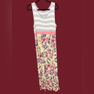 Egy California maxi tank top dress pink floral gray striped sundress size 1XL